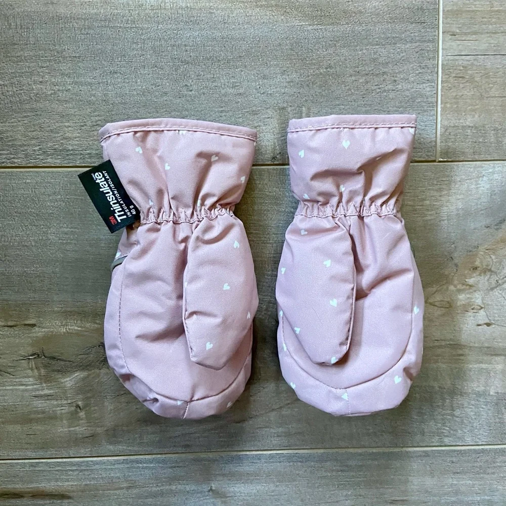 H&M Water-repellent Ski Mittens in Pink Hearts